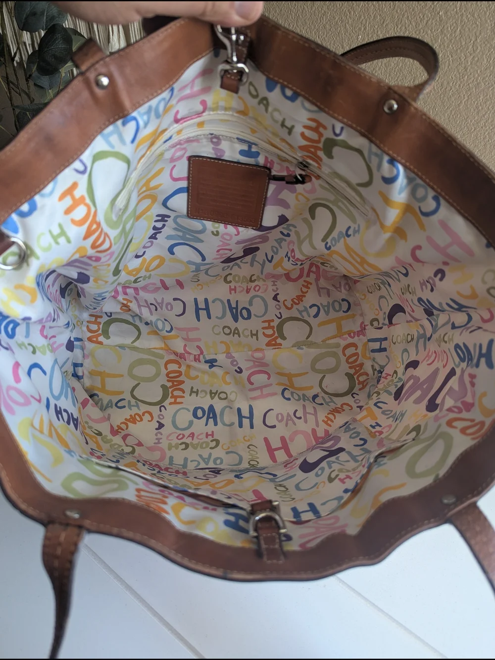 vintage Coach Hampton Pastel Striped Canvas Tote Bag